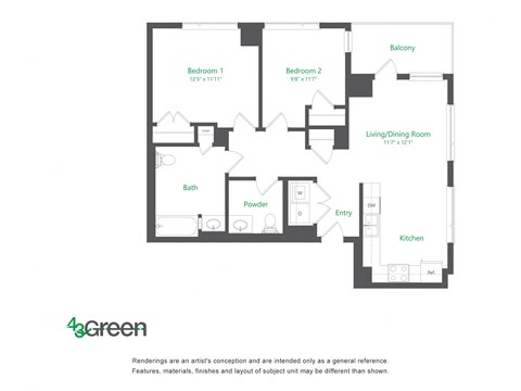 Floor plan for 2 beds, 2 baths, 1092 sqft